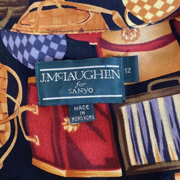 100% Silk J. McLaughlin Vintage Printed Button Down Shirt - Picture 10 of 15